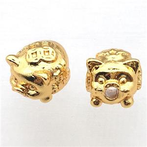 copper pig beads, gold plated, approx 8x10mm [FN10425-8X10MM]