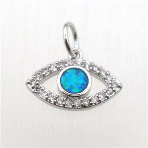 copper eye pendant pave zircon, platinum plated, approx 8-14mm [FN10431]