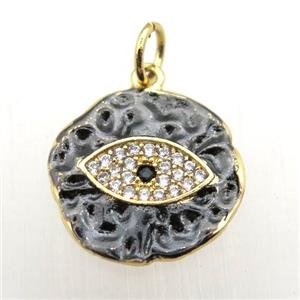 copper eye pendant pave zircon, gold plated, approx 15mm dia [FN10442]