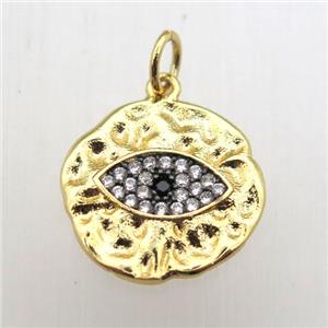 copper eye pendant pave zircon, gold plated, approx 15mm dia [FN10443]
