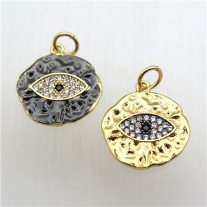copper eye pendant pave zircon, mixed, approx 15mm dia [FN10444]