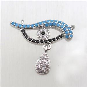 copper dolphin pendant pave zircon with 2loops, platinum plated, approx 20mm [FN10445]