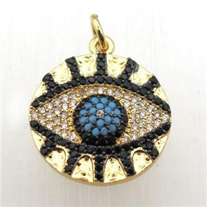 copper eye pendant pave zircon, gold plated, approx 18mm dia [FN10449]
