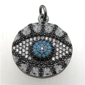 copper eye pendant pave zircon, black plated, approx 18mm dia [FN10450]