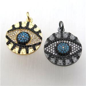 copper eye pendant pave zircon, mixed color, approx 18mm dia [FN10451]