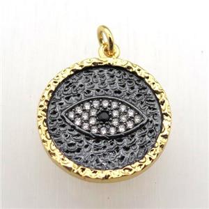 copper eye pendant pave zircon, gold plated, approx 20mm dia [FN10459]