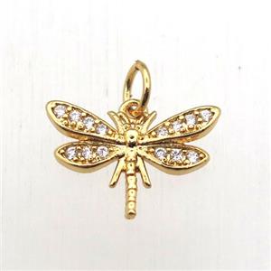 copper dragonfly pendant pave zircon, gold plated, approx 16-16mm [FN10494]