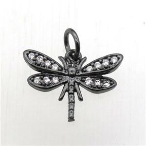 copper dragonfly pendant pave zircon, black plated, approx 16-16mm [FN10495]