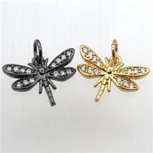 copper dragonfly pendant pave zircon, mixed, approx 16-16mm [FN10496]
