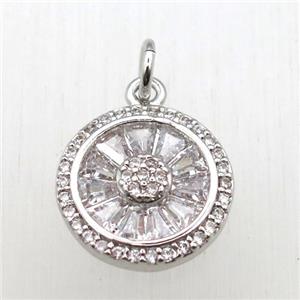 copper circle pendant pave zircon, platinum plated, approx 13mm dia [FN10502]