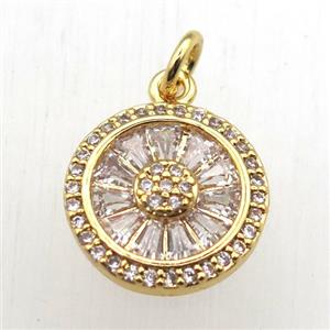 copper circle pendant pave zircon, gold plated, approx 13mm dia [FN10503]
