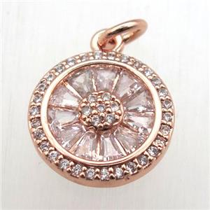 copper circle pendant pave zircon, rose gold, approx 13mm dia [FN10504]