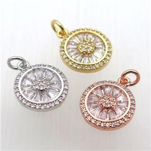 copper circle pendant pave zircon, mixed, approx 13mm dia [FN10505]