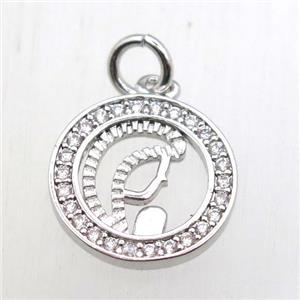 copper circle pendant pave zircon, platinum plated, approx 13mm dia [FN10506]