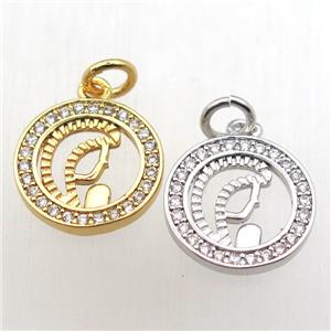 copper circle pendant pave zircon, mixed, approx 13mm dia [FN10508]