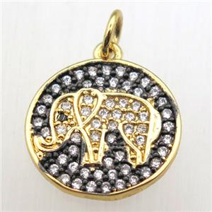 copper elephant pendant pave zircon, gold plated, approx 14mm dia [FN10512]