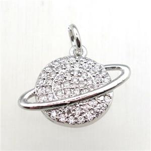 copper earth pendant pave zircon, platinum plated, approx 12-18mm [FN10513]