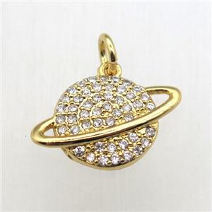 copper earth pendant pave zircon, gold plated, approx 12-18mm [FN10514]