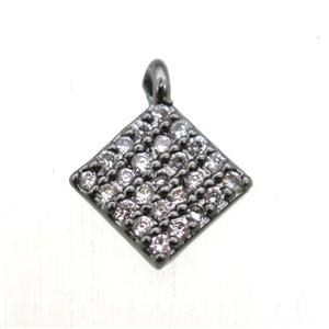 copper square pendant pave zircon, black plated, approx 6x6mm [FN10521]
