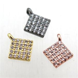copper square pendant pave zircon, mix color, approx 6x6mm [FN10522]