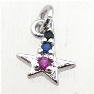 copper star pendant pave zircon, platinum plated, approx 8-10mm [FN10533]