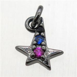 copper star pendant pave zircon, black plated, approx 8-10mm [FN10536]