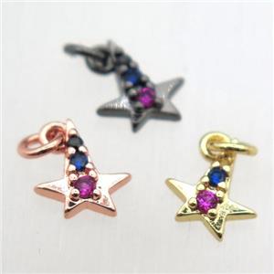 copper star pendant pave zircon, mixed color, approx 8-10mm [FN10537]