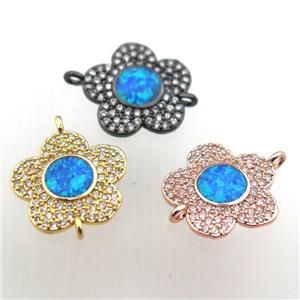 copper flower connector pave zircon with fire opal, mixed color, approx 14mm dia [FN10543]