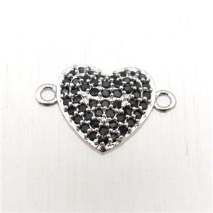copper heart connector pave zircon, platinum plated, approx 10mm [FN10544]