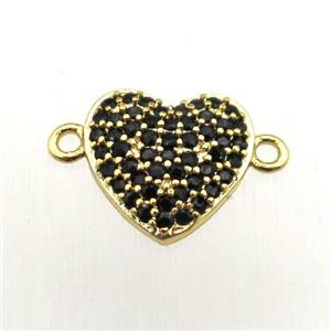 copper heart connector pave zircon, gold plated, approx 10mm [FN10545]