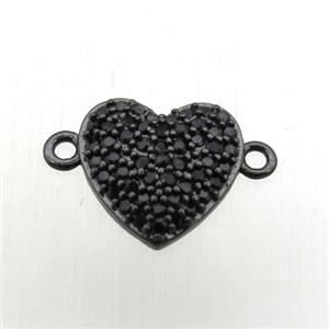 copper heart connector pave zircon, black plated, approx 10mm [FN10546]
