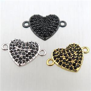 copper heart connector pave zircon, mixed color, approx 10mm [FN10547]