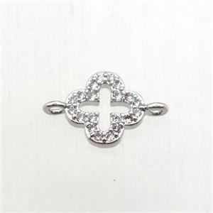 copper clover connector pave zircon, platinum plated, approx 8x8mm [FN10548]