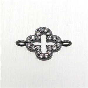 copper clover connector pave zircon, black plated, approx 8x8mm [FN10551]