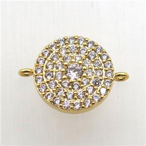 copper circle connector pave zircon, gold plated, approx 15mm dia [FN10554]