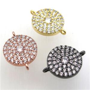 copper circle connector pave zircon, mixed color, approx 15mm dia [FN10557]