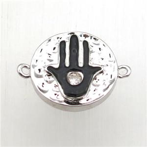 copper hamsahand connector pave zircon, platinum plated, approx 15mm dia [FN10558]