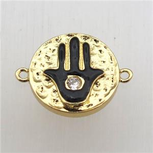copper hamsahand connector pave zircon, gold plated, approx 15mm dia [FN10559]