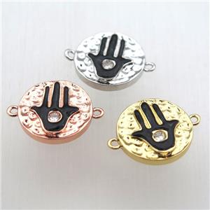 copper hamsahand connector pave zircon, mix color, approx 15mm dia [FN10561]