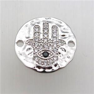 copper hamsahand connector pave zircon, platinum plated, approx 18mm dia [FN10562]