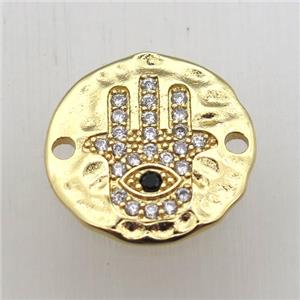 copper hamsahand connector pave zircon, gold plated, approx 18mm dia [FN10563]