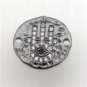 copper hamsahand connector pave zircon, black plated, approx 18mm dia [FN10565]