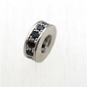 copper heishi beads pave zircon, platinum plated, approx 8mm dia [FN10571]