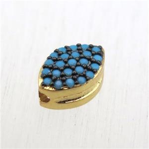 copper oval beads pave zircon, turq, gold plated, approx 6x10mm [FN10574]