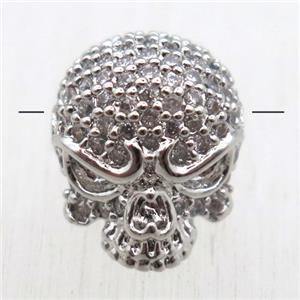 copper skull beads pave zircon, platinum plated, approx 10-13mm [FN10575]