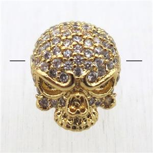 copper skull beads pave zircon, gold plated, approx 10-13mm [FN10576]