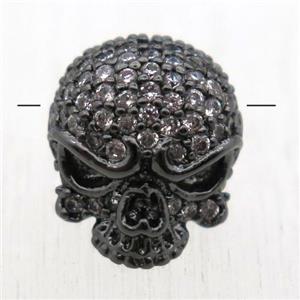 copper skull beads pave zircon, black plated, approx 10-13mm [FN10578]