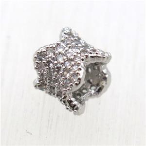 copper tube beads pave zircon, platinum plated, approx 8mm dia [FN10580]