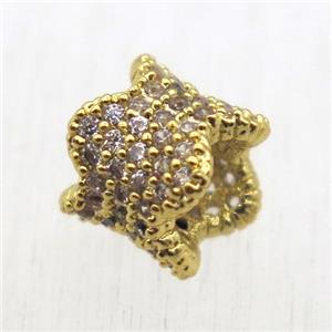 European style copper tube beads pave zircon, gold plated, approx 8mm dia [FN10581]
