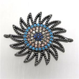copper sun connector pave zircon, black plated, approx 22mm [FN10592]